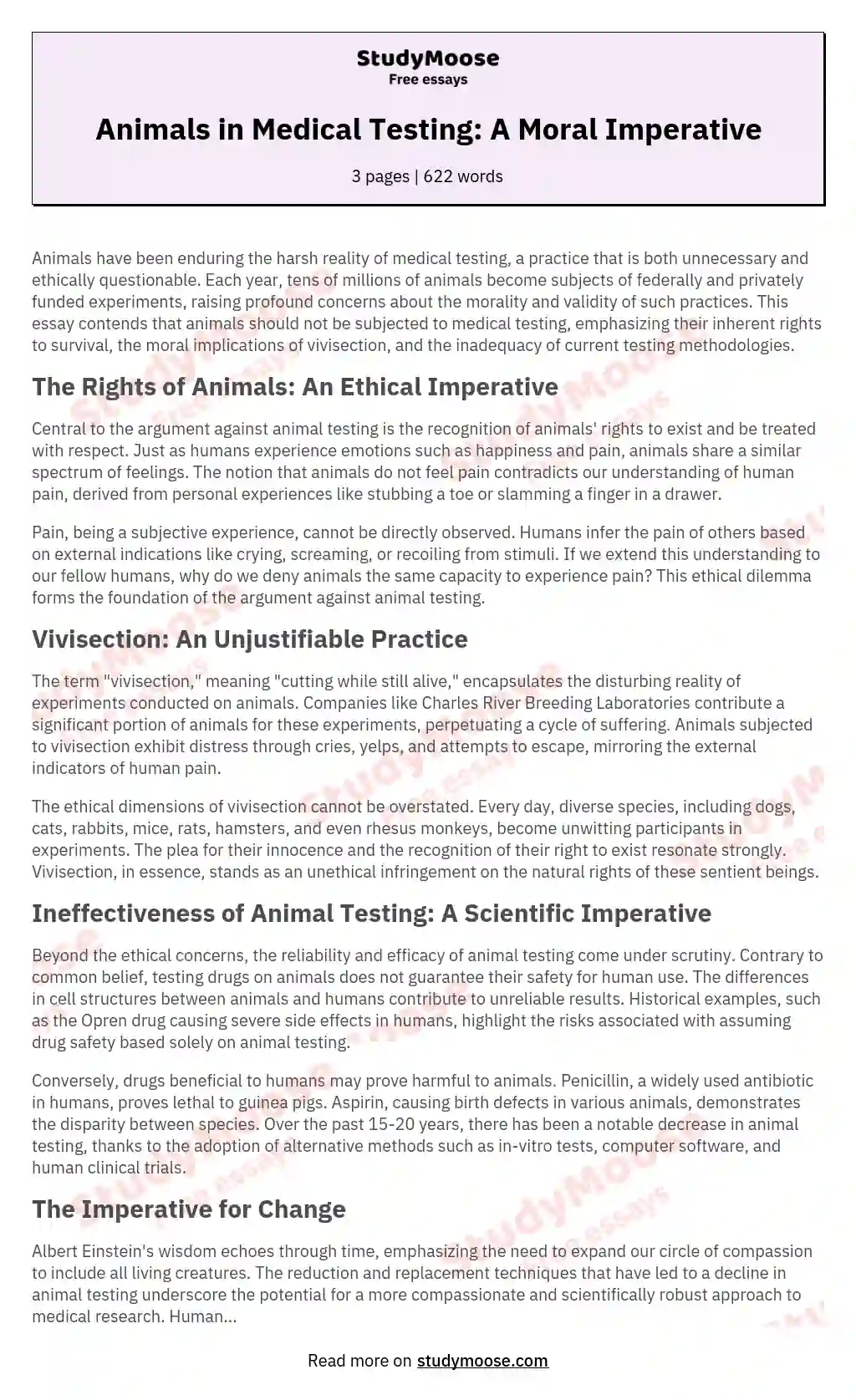 Animals in Medical Testing: A Moral Imperative essay