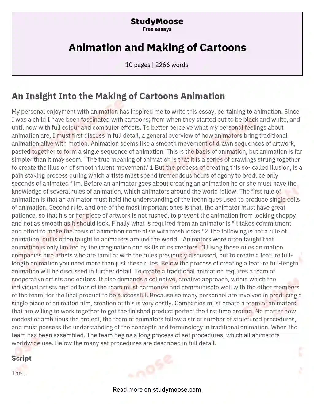Animation and Making of Cartoons essay
