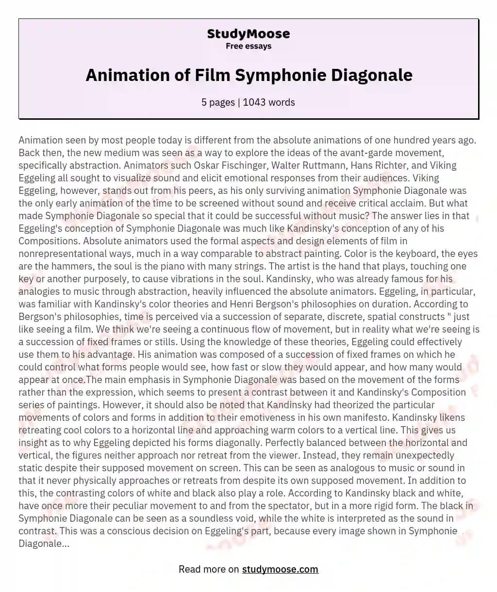 Animation of Film Symphonie Diagonale essay