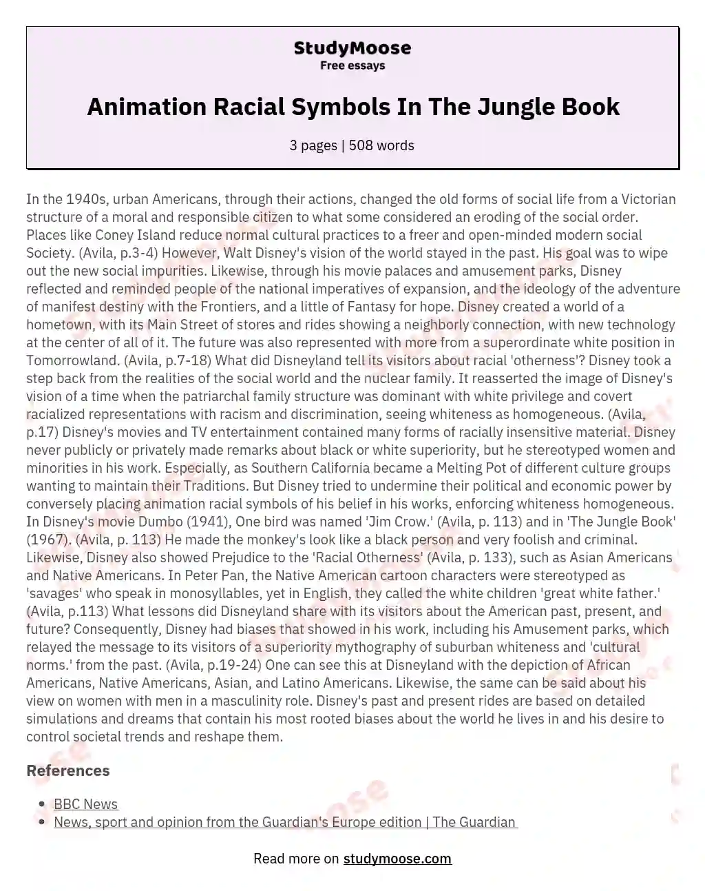 Animation Racial Symbols In The Jungle Book essay