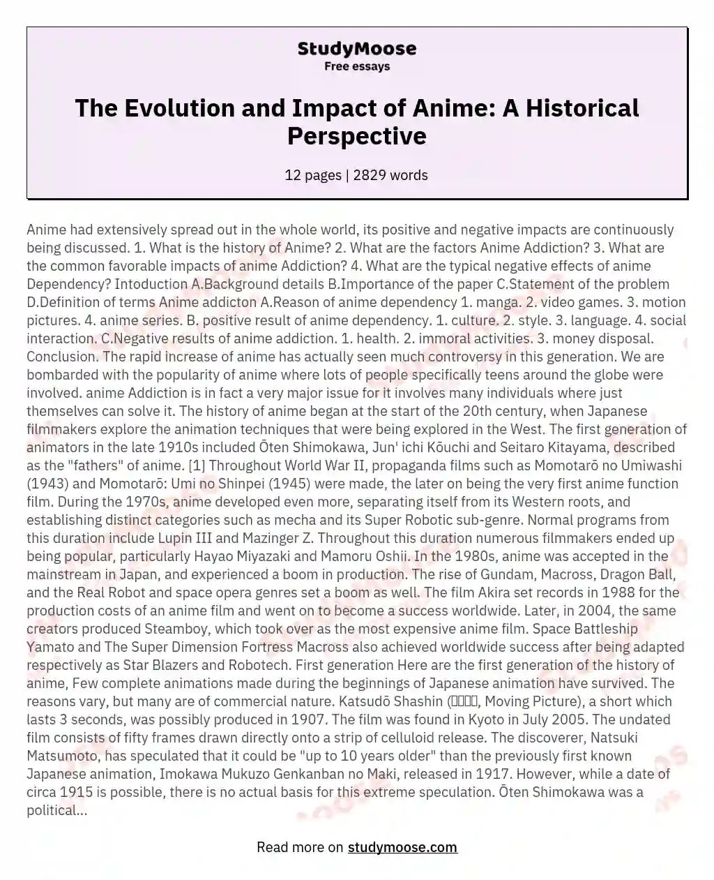 PDF) Study on Anime and Its Impacts Among University Students