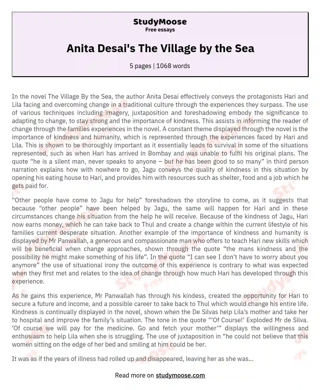 the village by the sea by anita desai characters