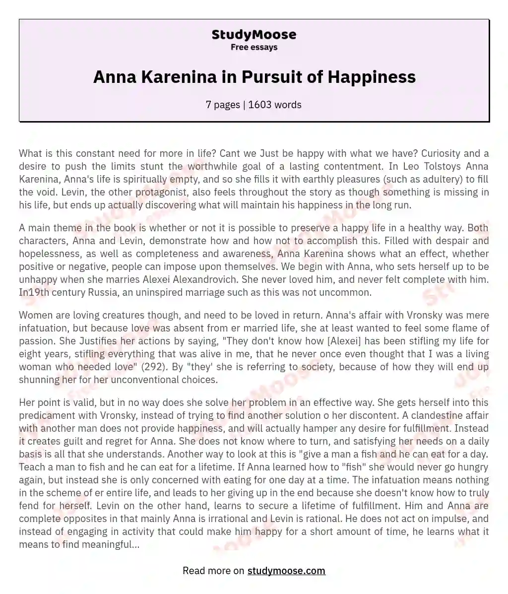 Anna Karenina in Pursuit of Happiness