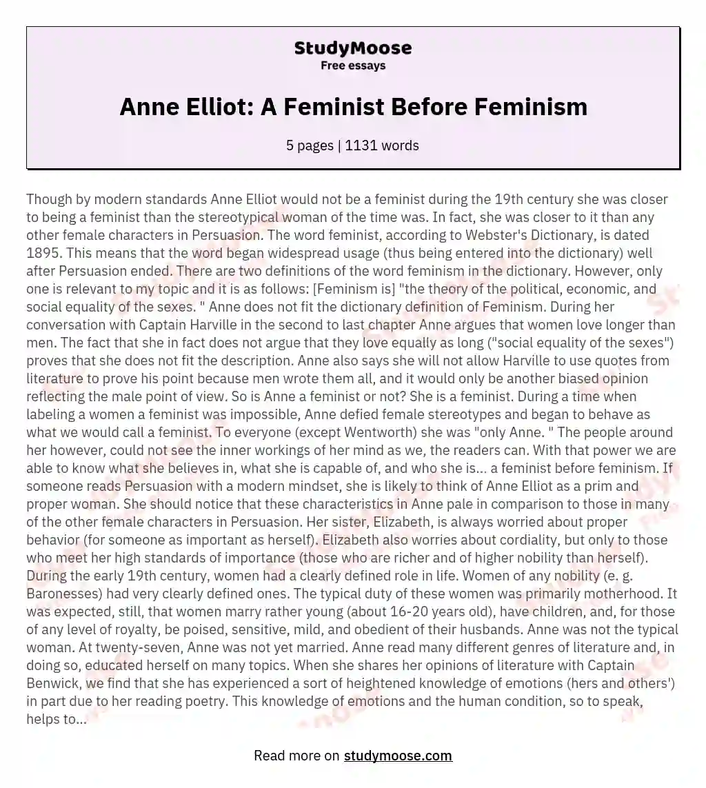 Anne Elliot: A Feminist Before Feminism essay