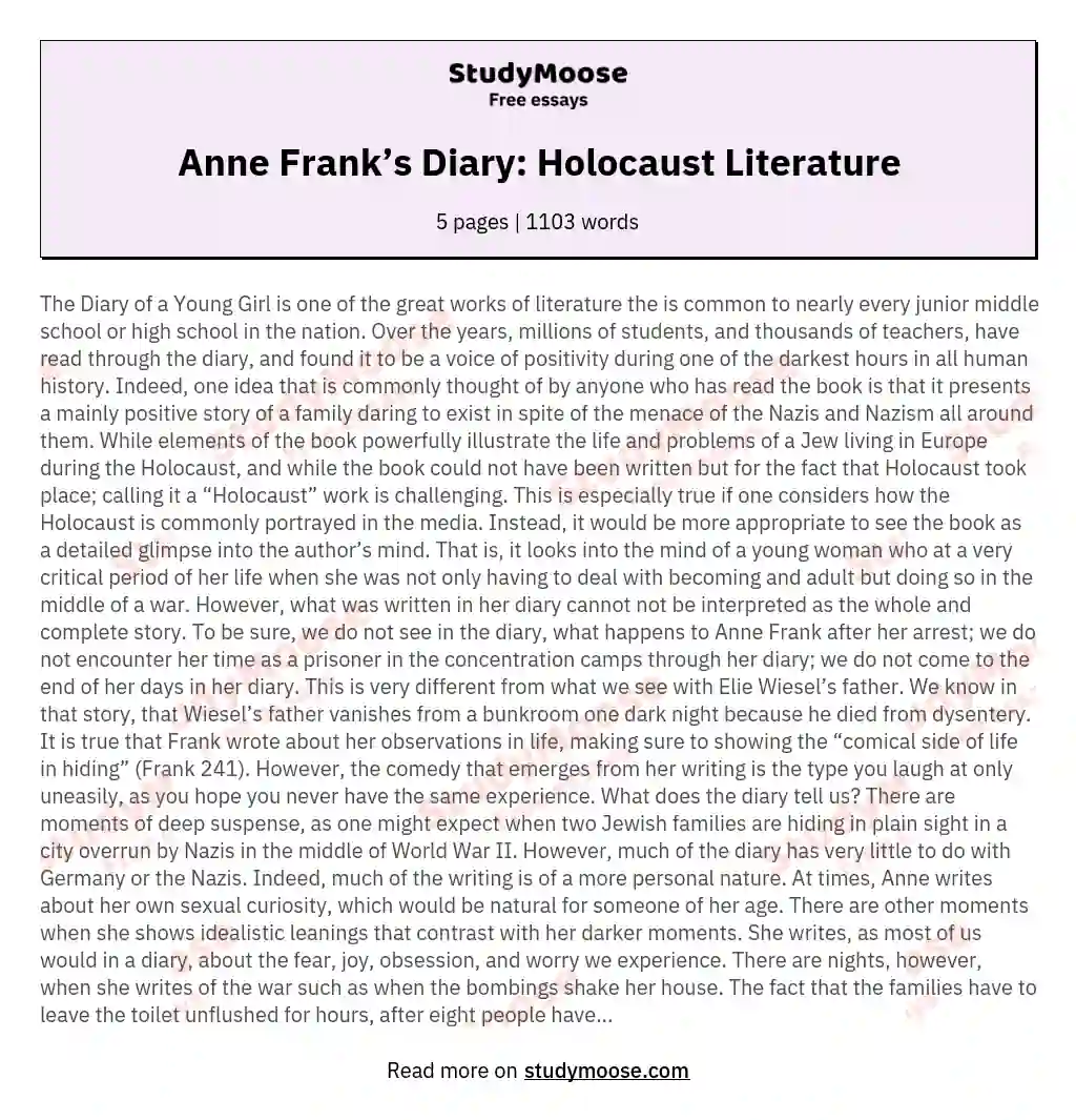 Anne Frank’s Diary: Holocaust Literature