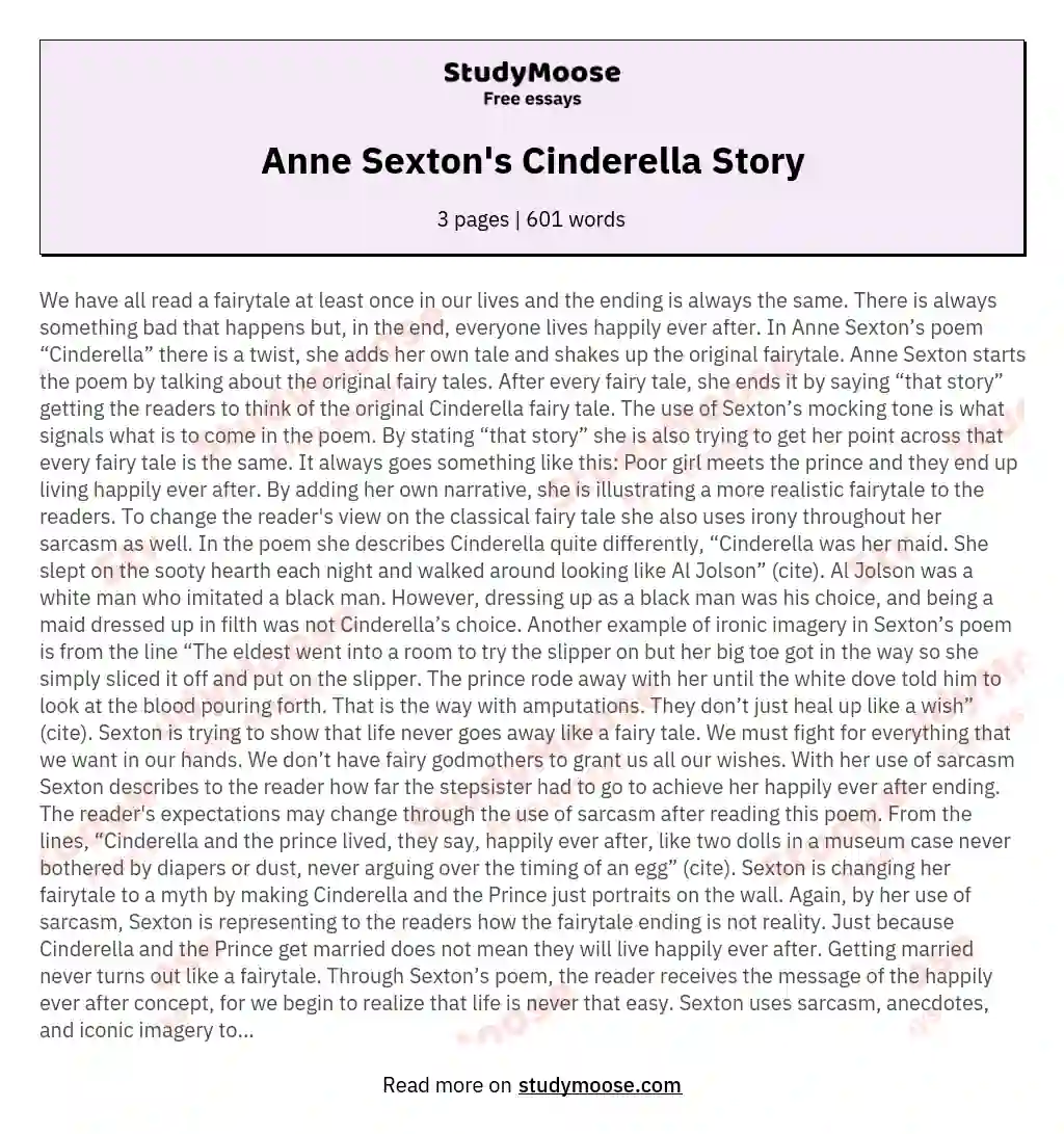 Anne Sexton's Cinderella Story essay