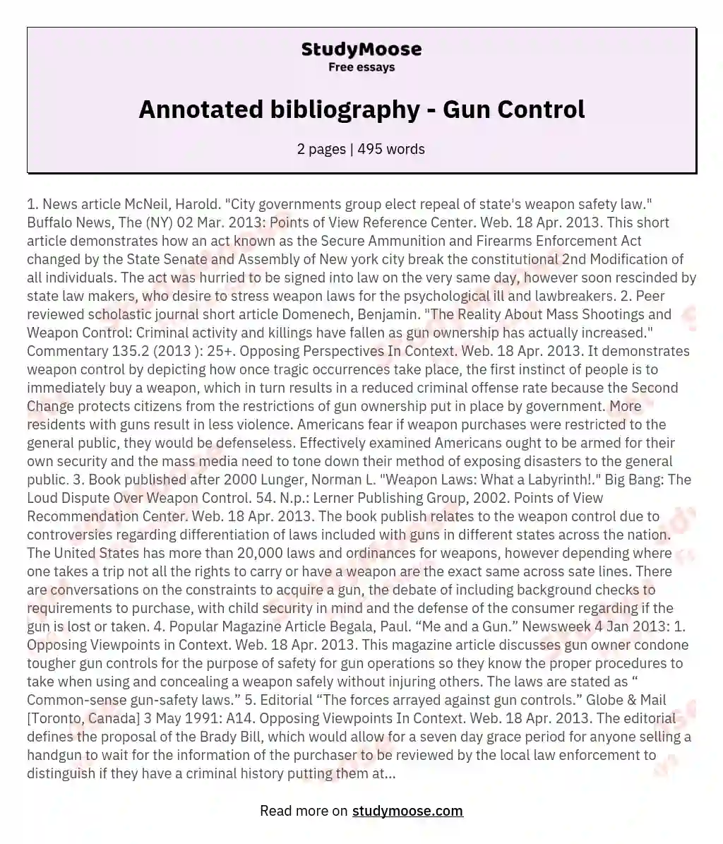 Annotated bibliography - Gun Control