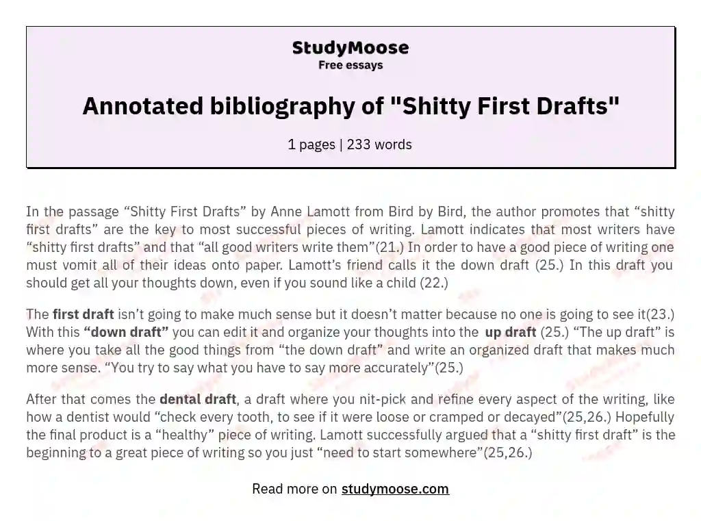 Annotated bibliography of "Shitty First Drafts" essay