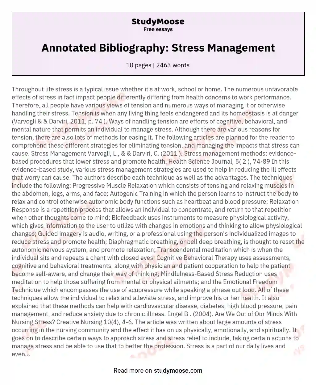 Annotated Bibliography: Stress Management essay