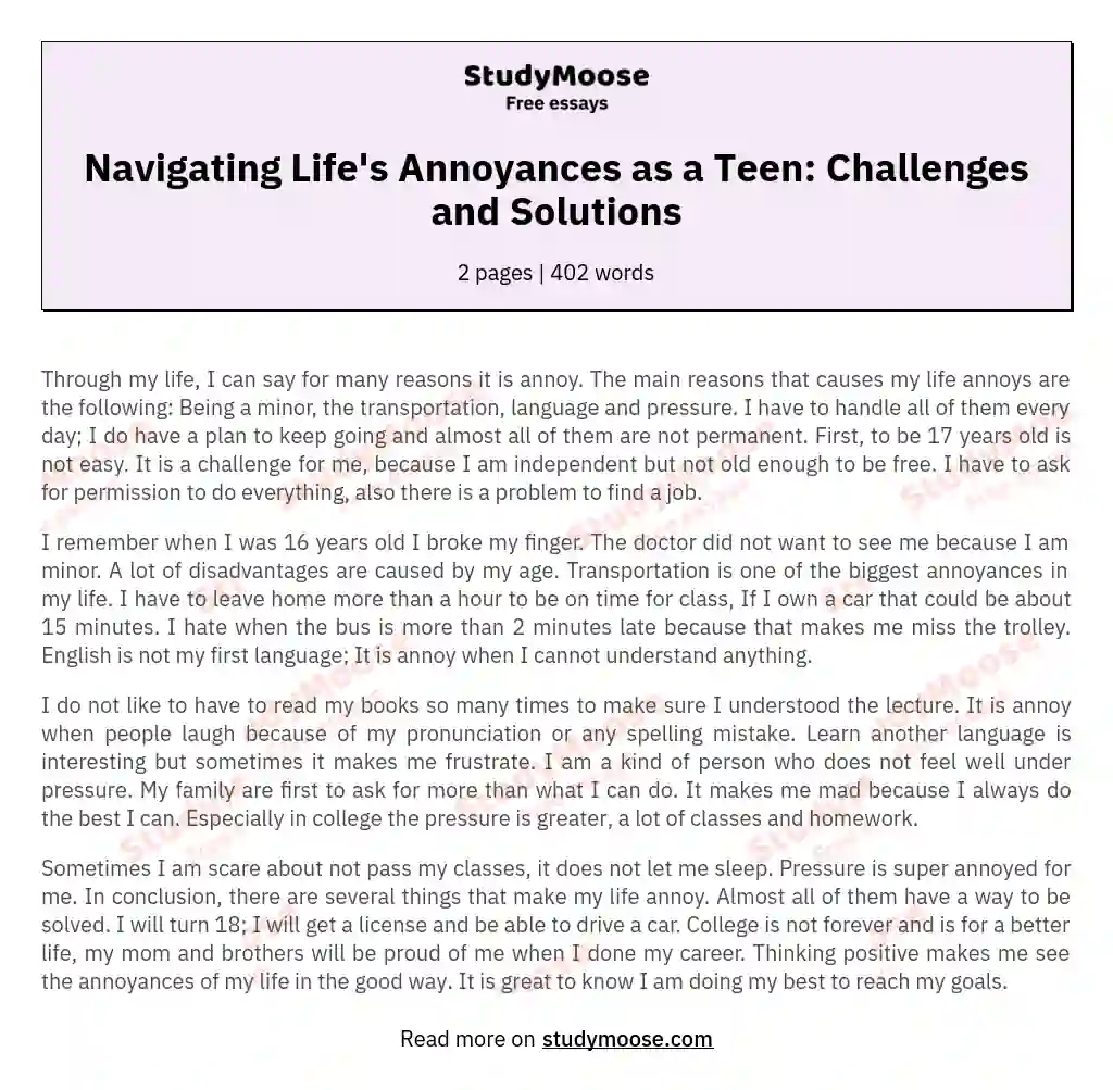 Navigating Life's Annoyances as a Teen: Challenges and Solutions essay