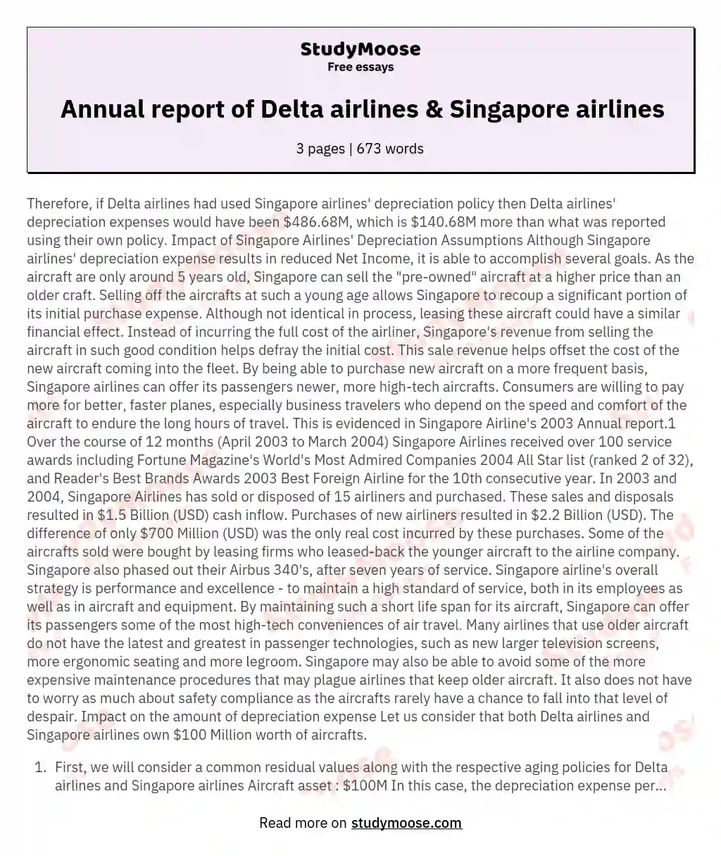 depreciation at delta airlines and singapore airlines