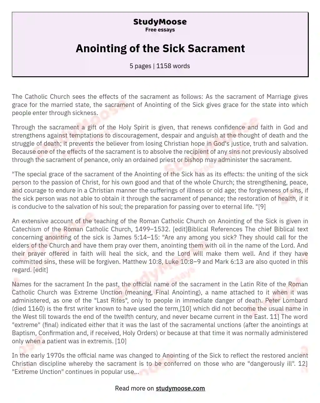 Anointing of the Sick Sacrament essay