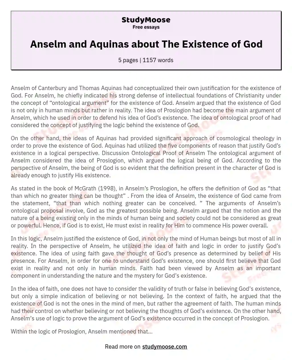 Anselm and Aquinas about The Existence of God