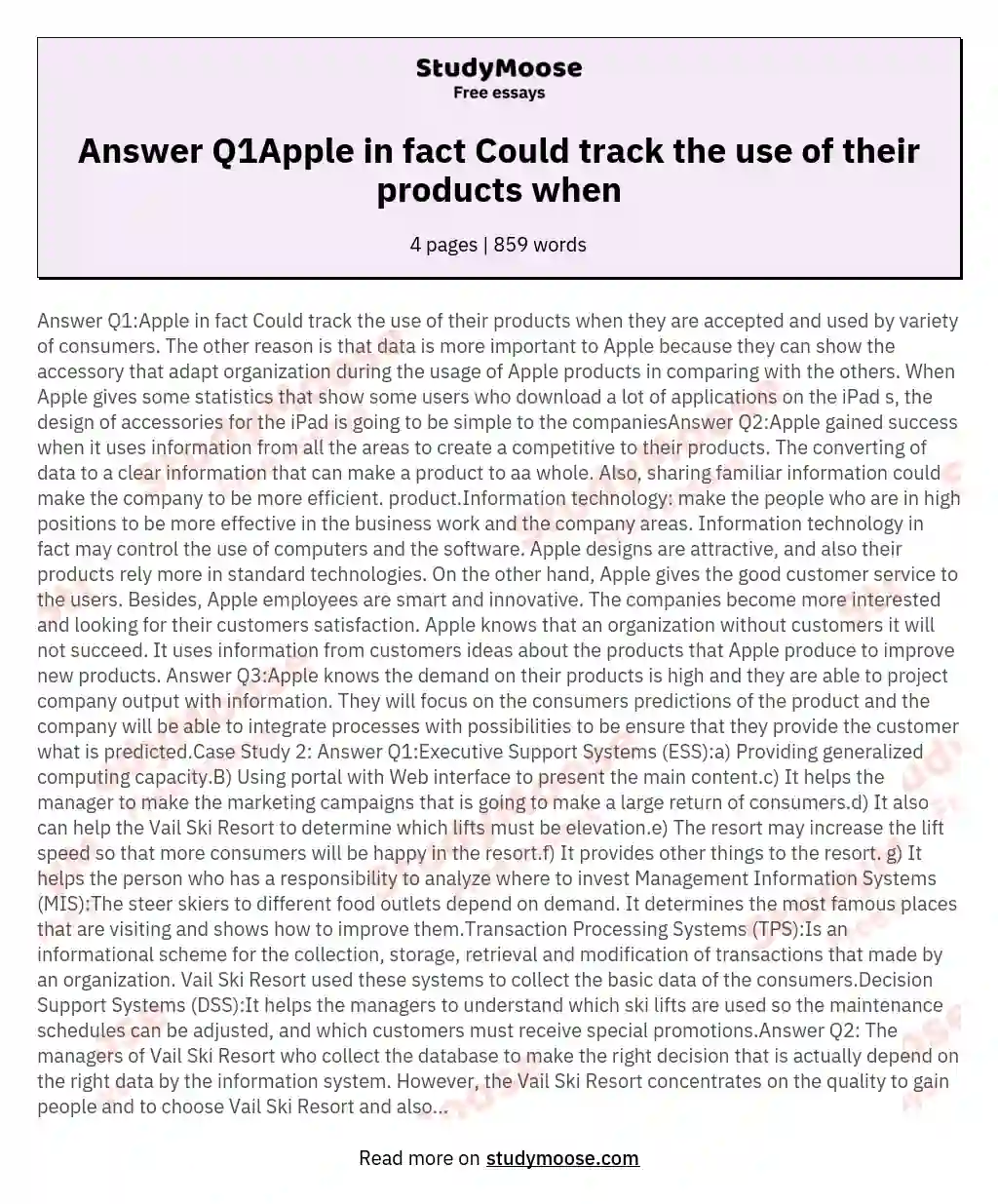 Answer Q1Apple in fact Could track the use of their products when essay