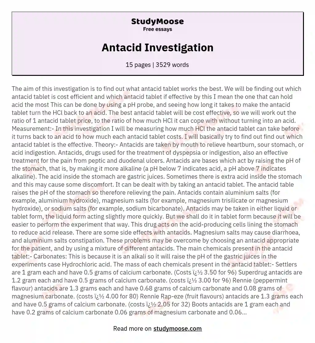 Antacid Investigation essay