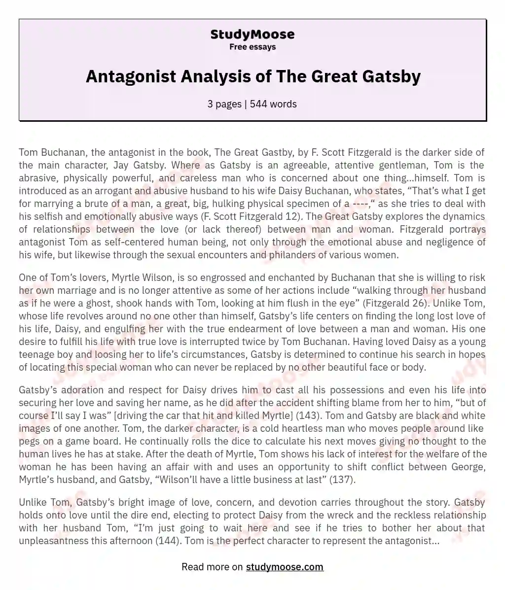 Antagonist Analysis of The Great Gatsby essay