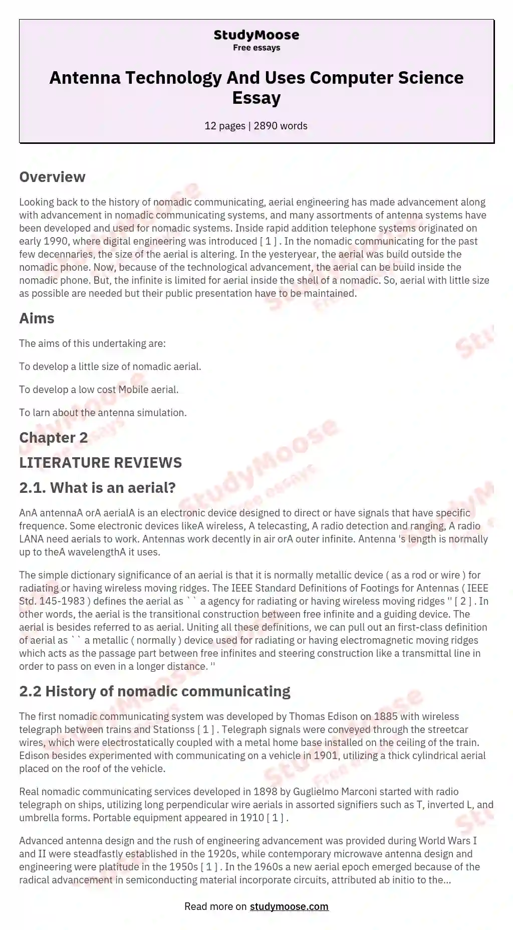 Antenna Technology And Uses Computer Science Essay essay