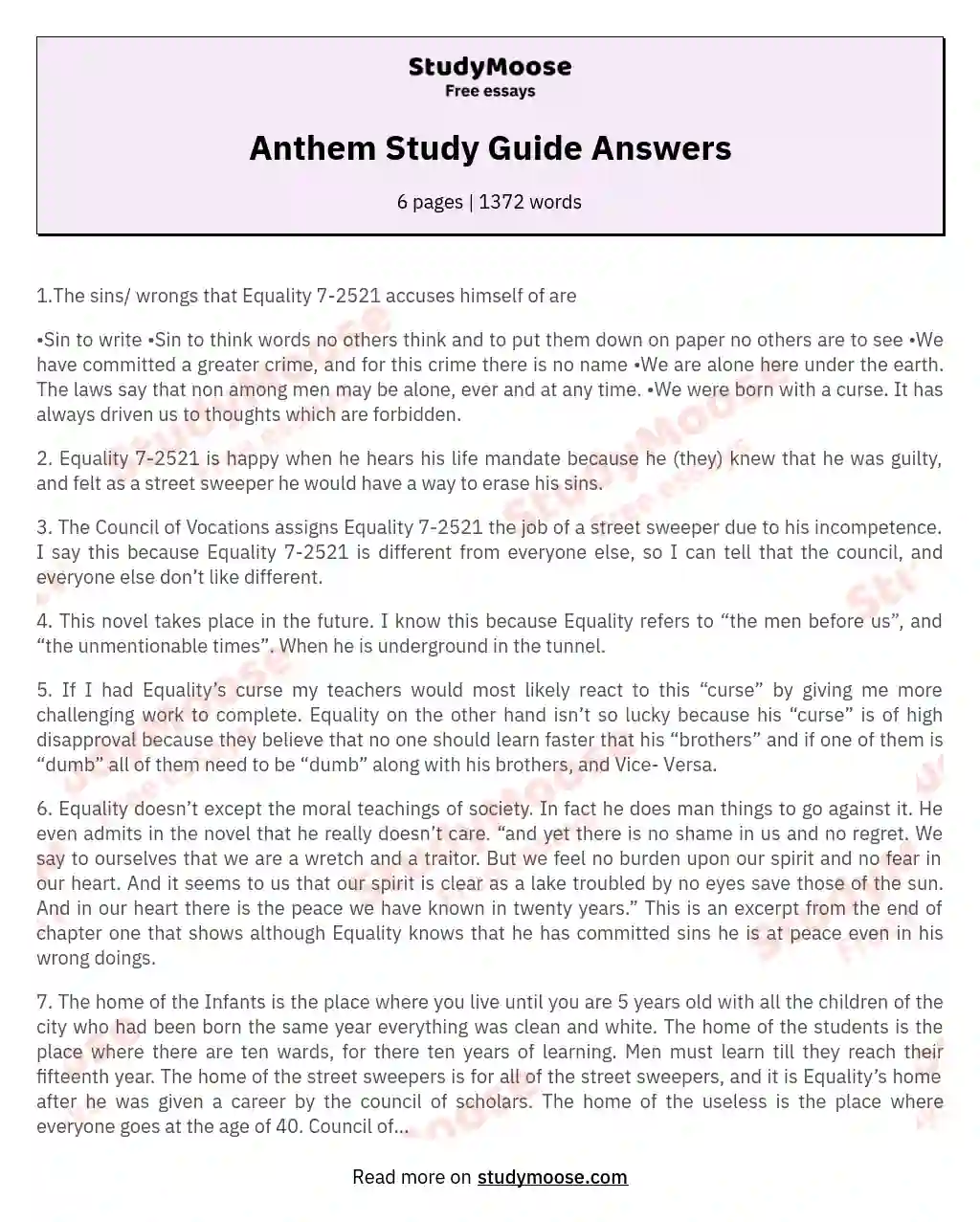 Anthem Study Guide Answers essay