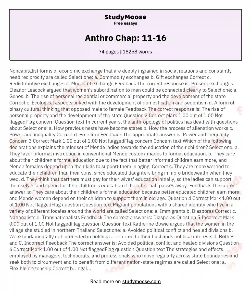 Anthro Chap: 11-16 essay