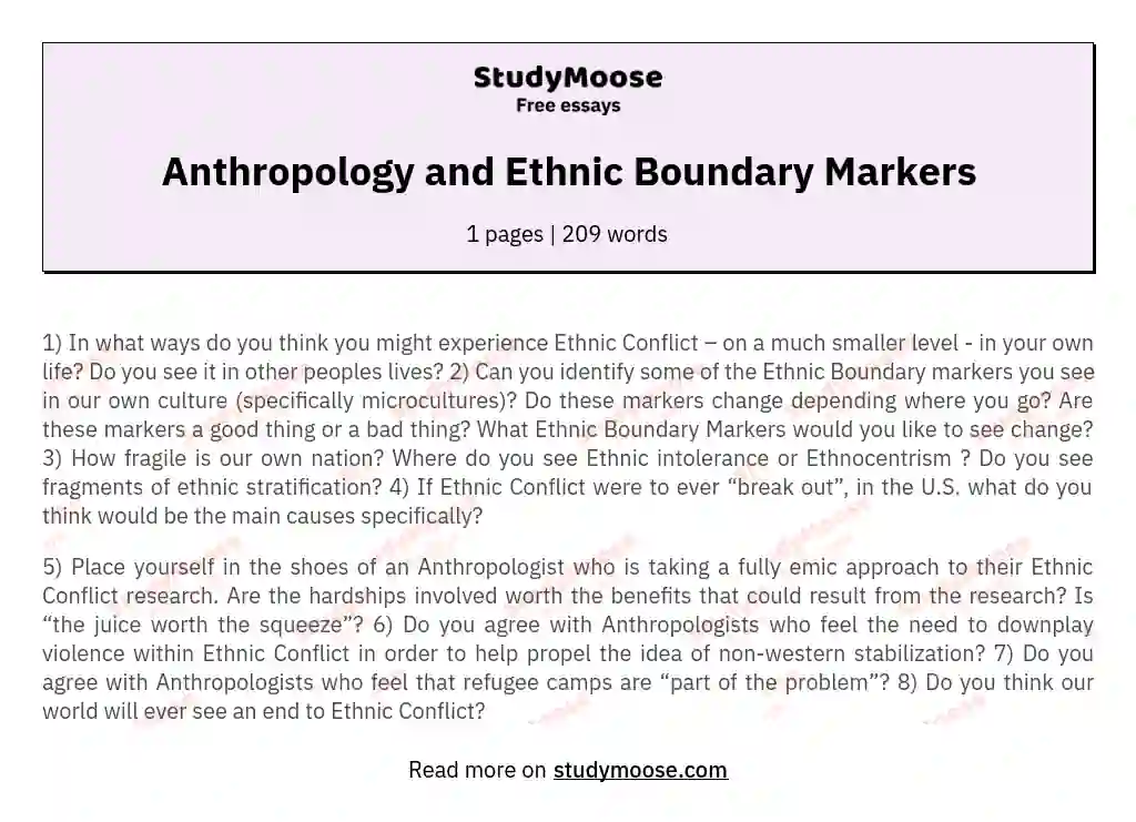 Anthropology and Ethnic Boundary Markers essay