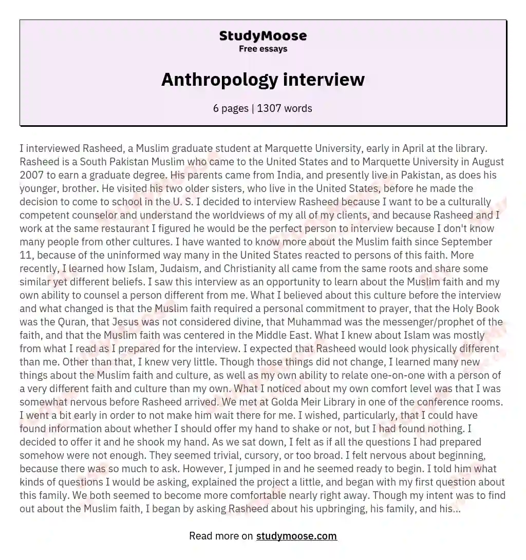 Anthropology interview essay