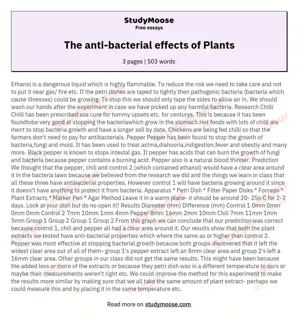 The anti-bacterial effects of Plants essay
