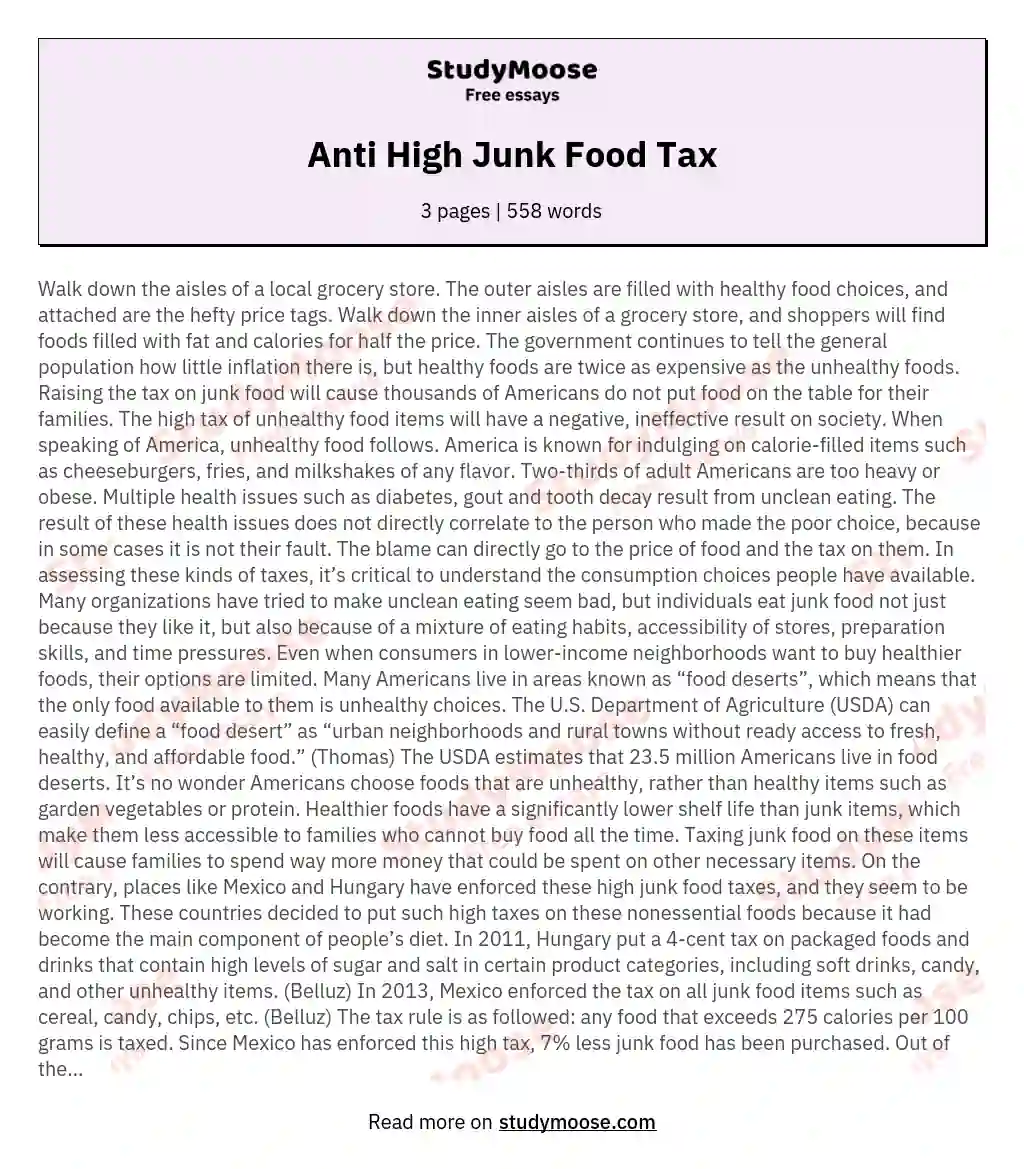 Anti High Junk Food Tax