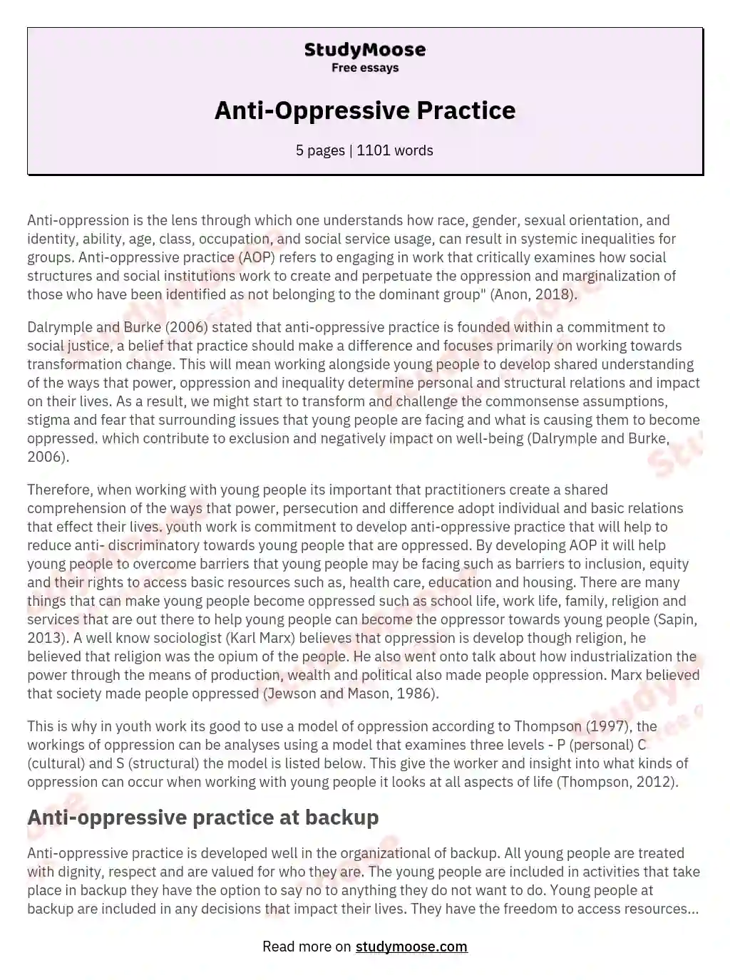 Anti-Oppressive Practice essay