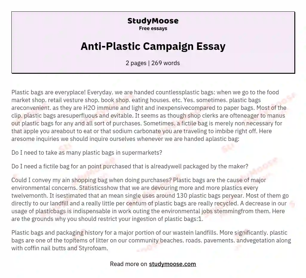Anti-Plastic Campaign Essay essay