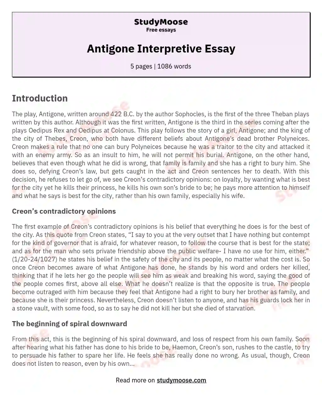 Antigone Interpretive Essay essay