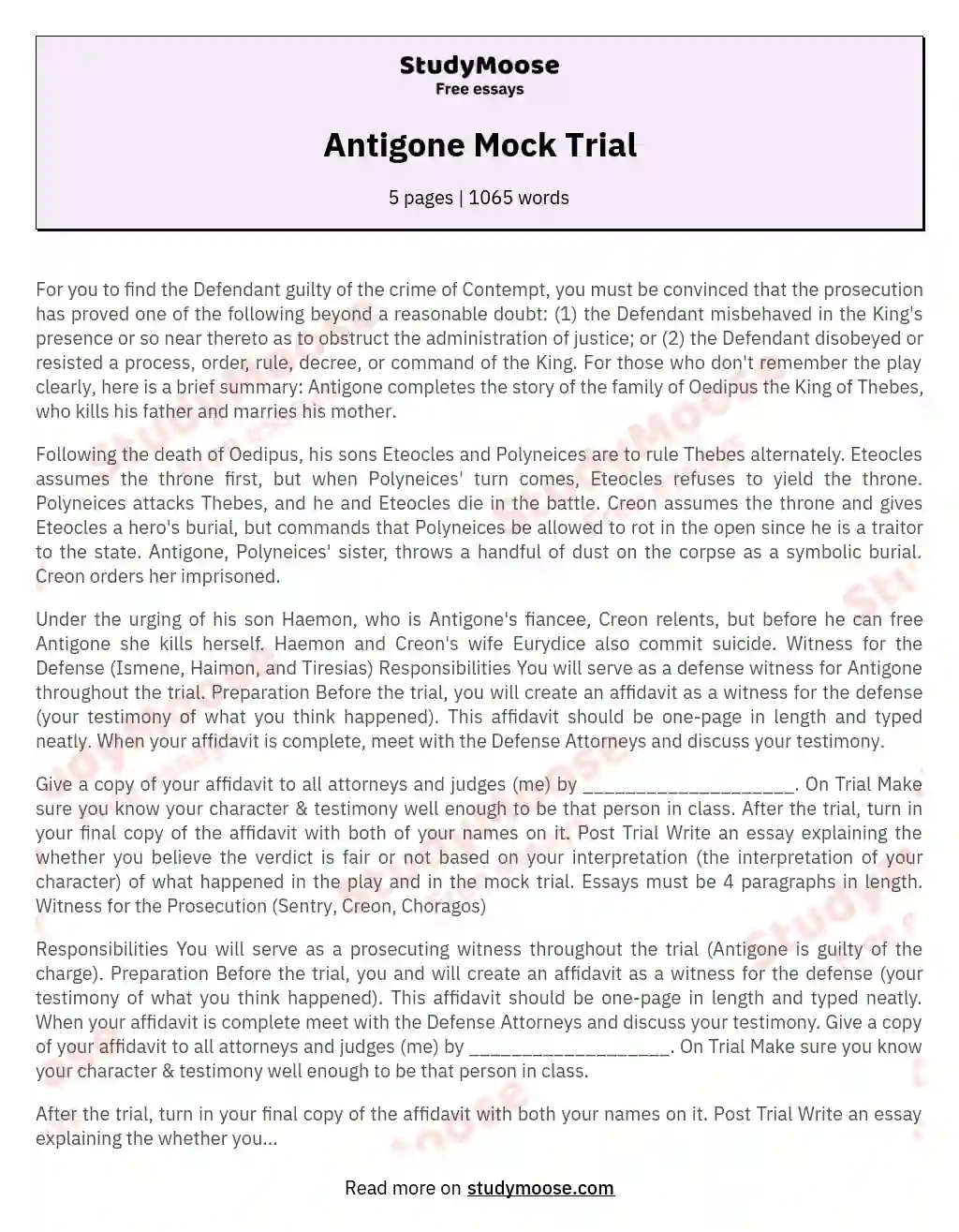Antigone Mock Trial essay