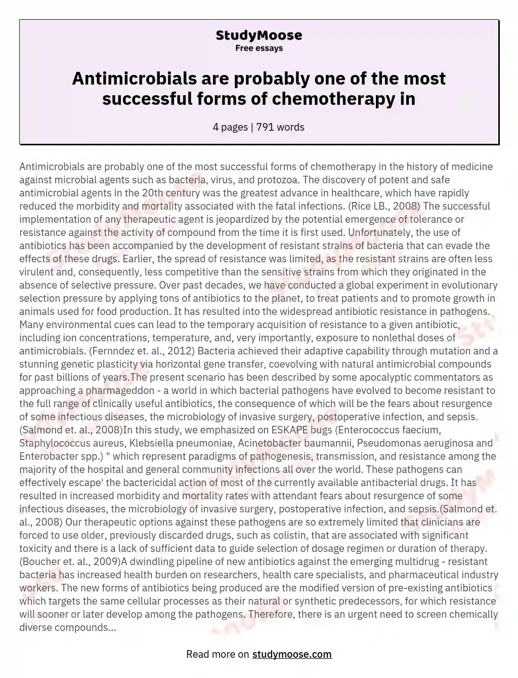 Antimicrobials are probably one of the most successful forms of chemotherapy in essay