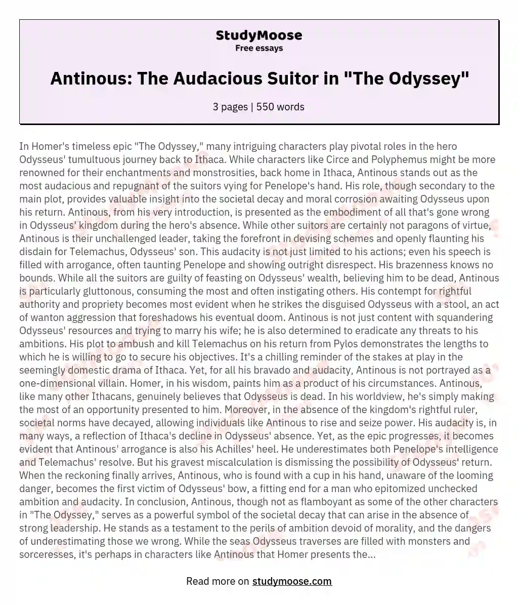 Antinous: The Audacious Suitor in "The Odyssey" essay