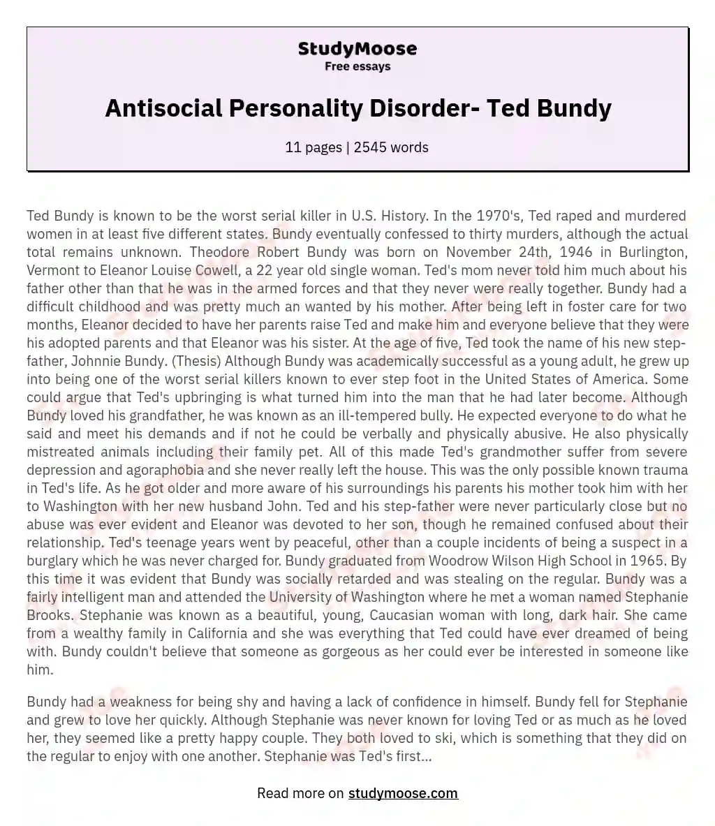Antisocial Personality Disorder- Ted Bundy essay