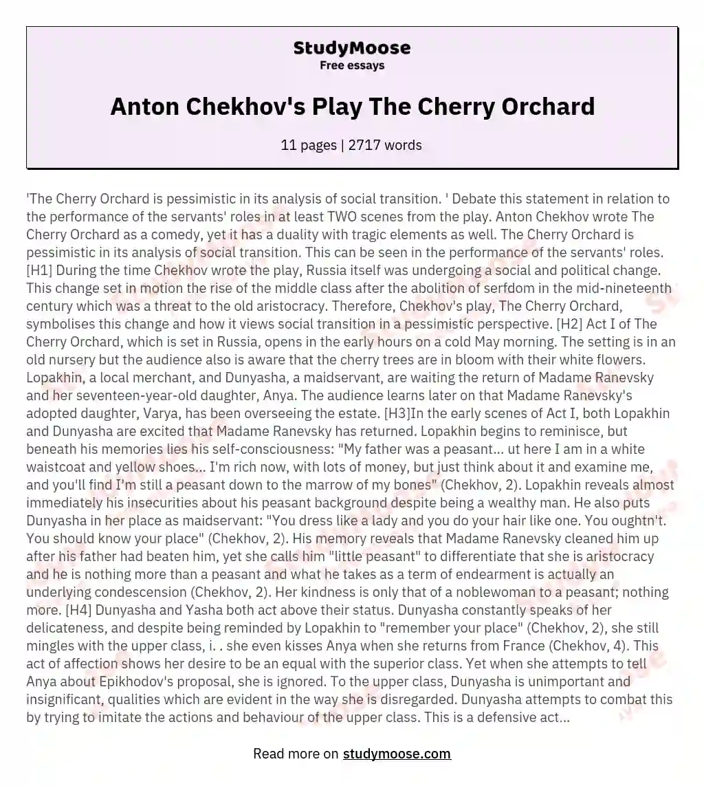Anton Chekhov's Play The Cherry Orchard essay