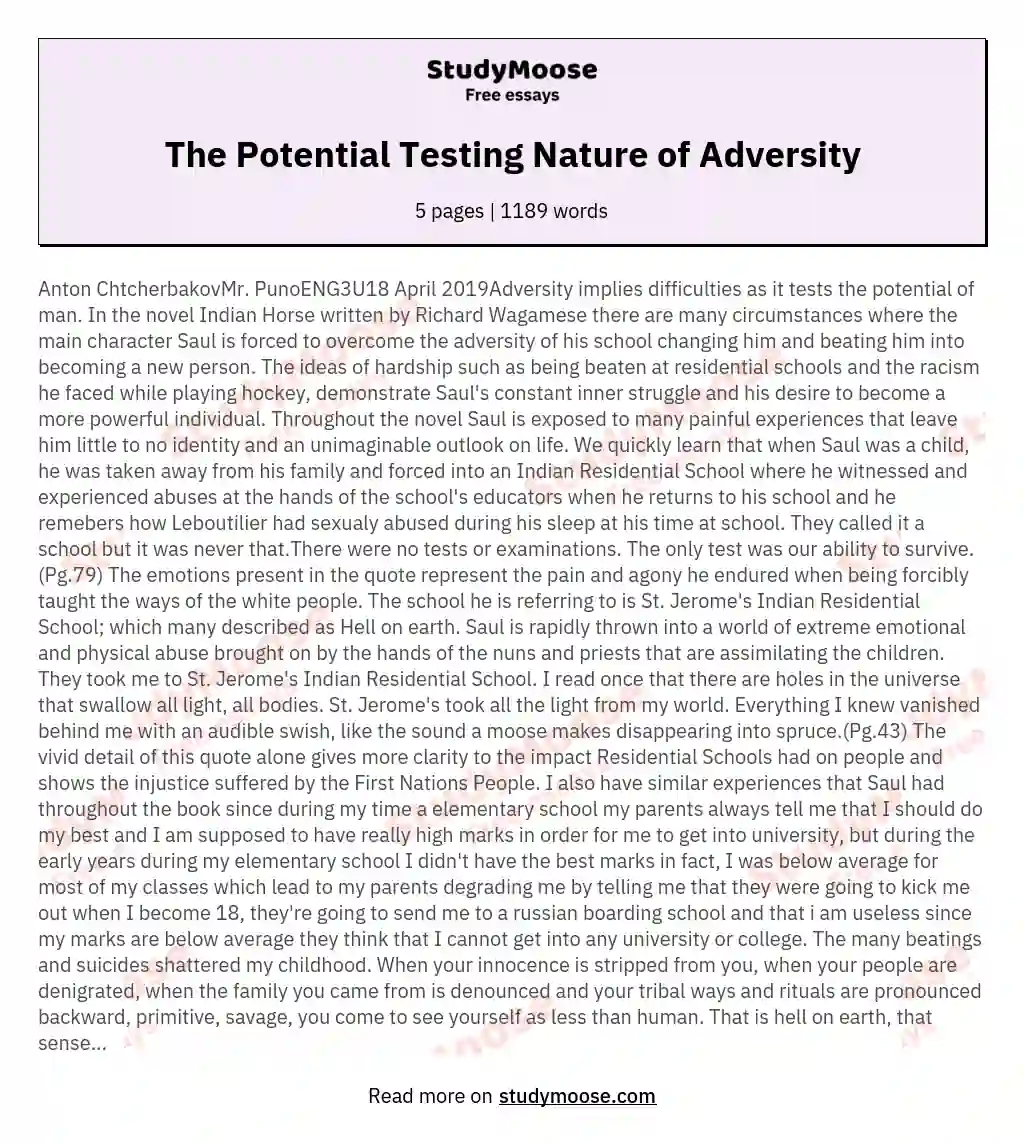 Anton ChtcherbakovMr PunoENG3U18 April 2019Adversity implies difficulties as it tests the potential