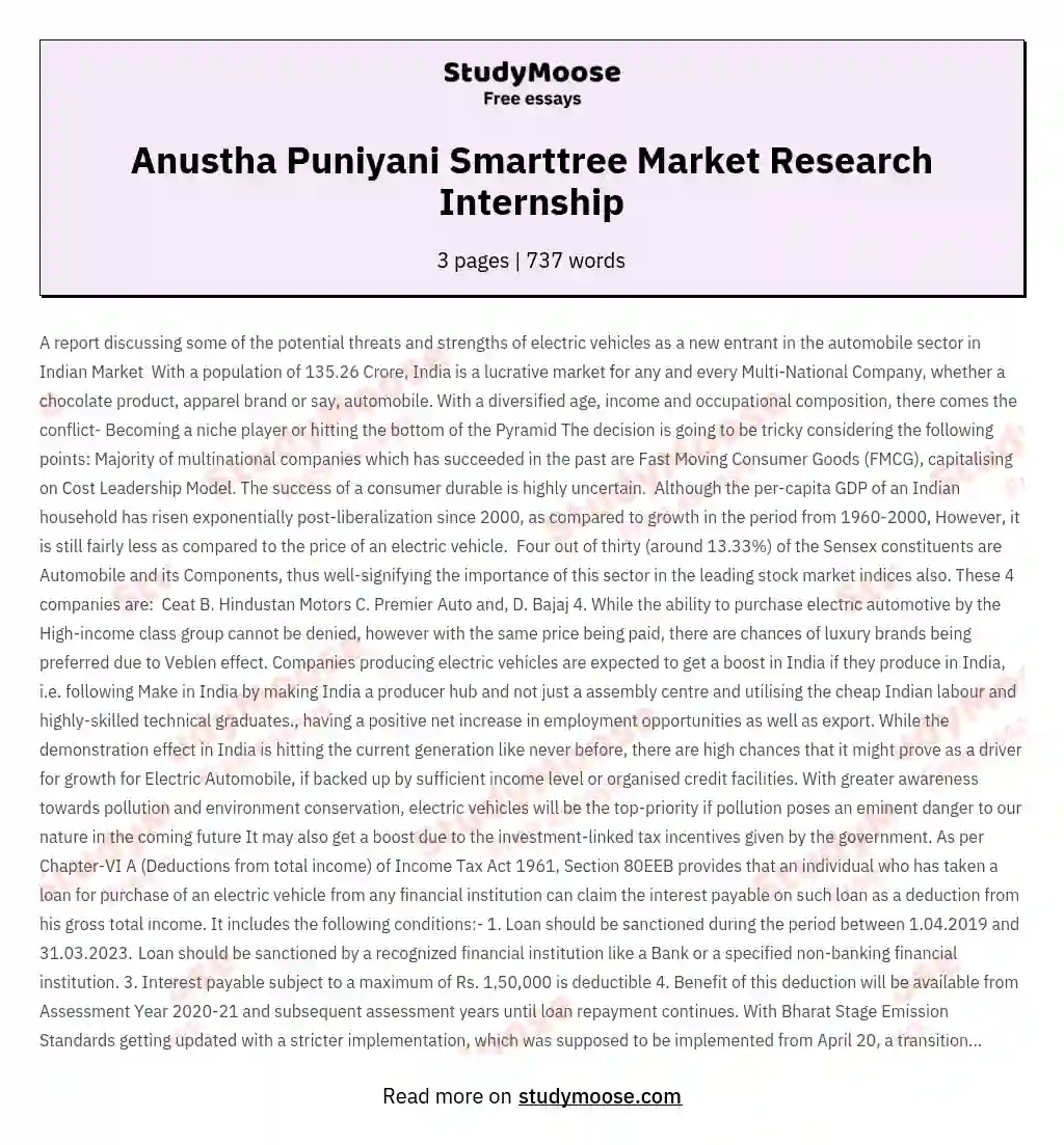 Anustha Puniyani Smarttree Market Research Internship essay