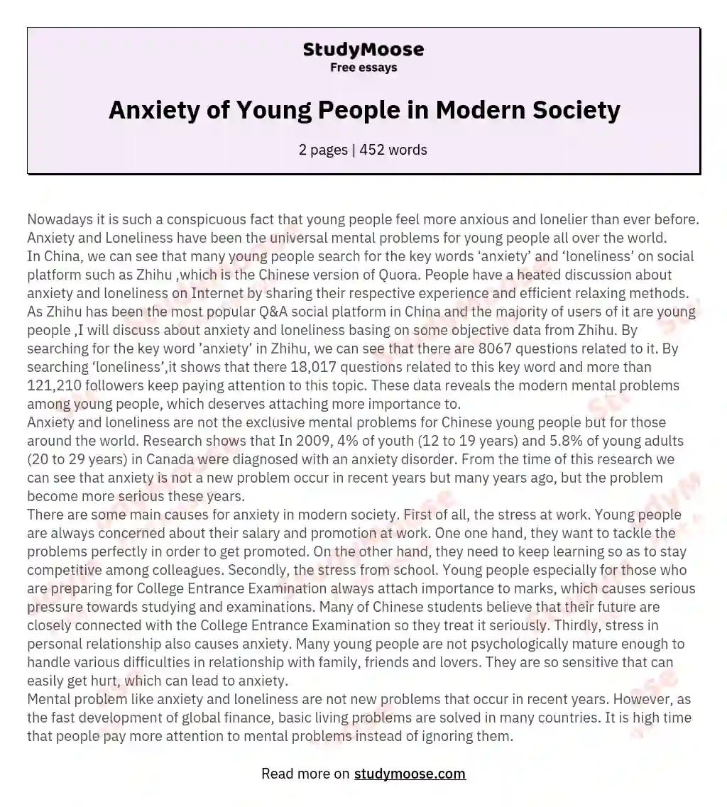 Anxiety of Young People in Modern Society essay