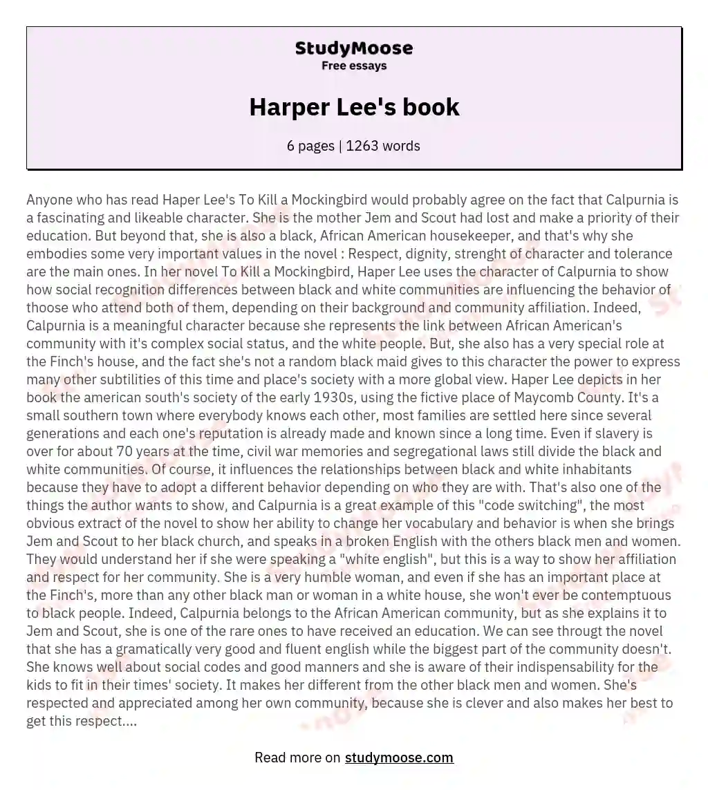 Harper Lee's book essay