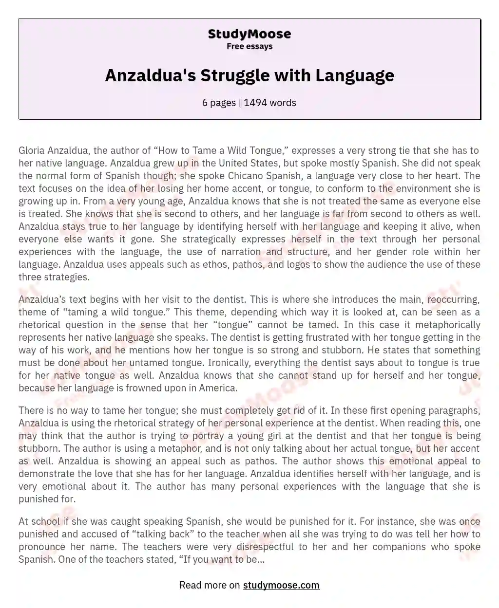 Anzaldua's Struggle with Language essay