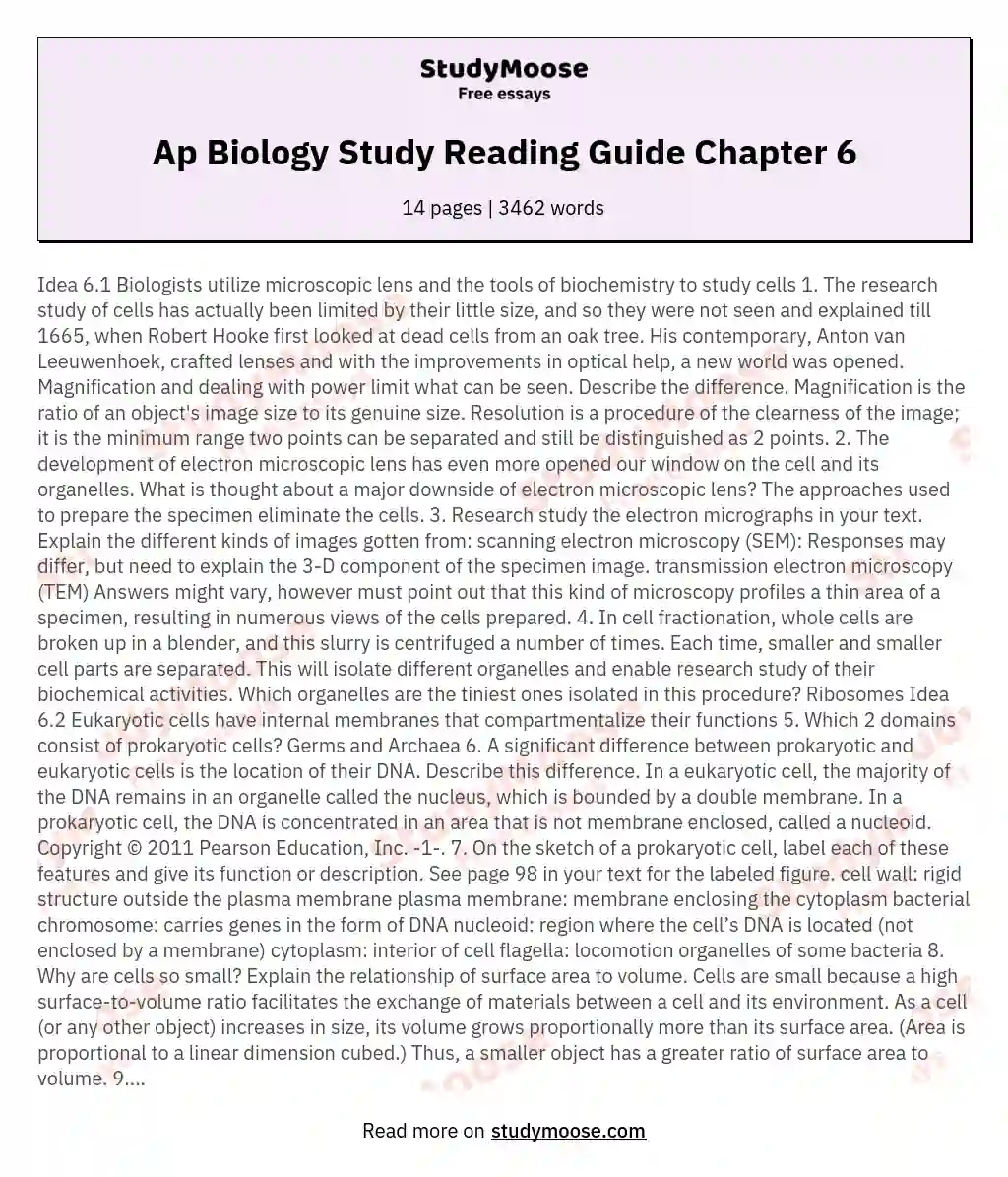 Ap Biology Study Reading Guide Chapter 6 essay
