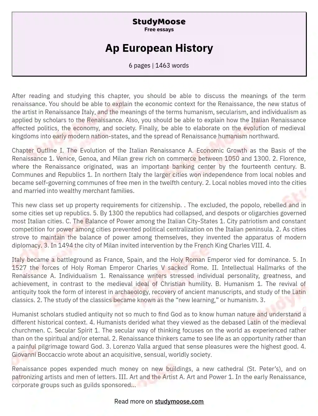 Ap European History essay