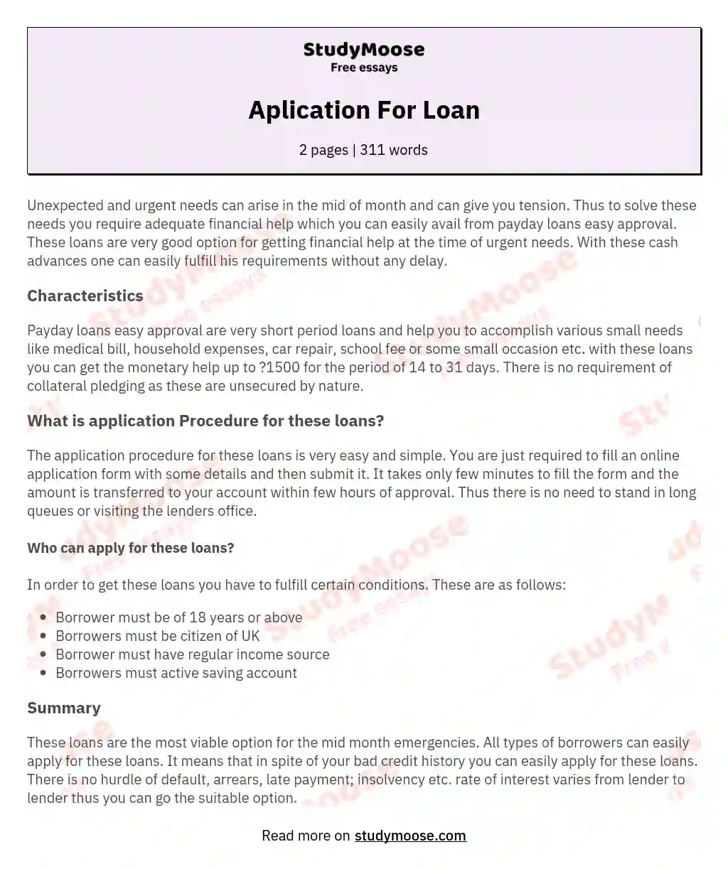 Aplication For Loan