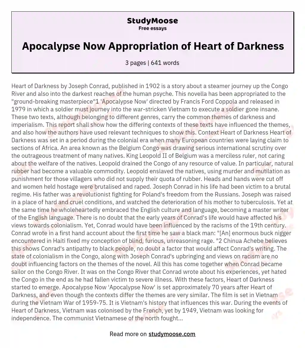 Apocalypse Now Appropriation of Heart of Darkness