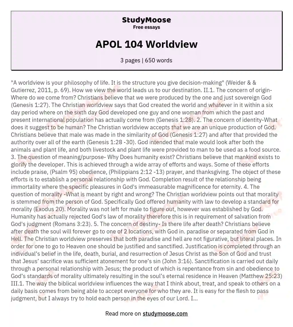 APOL 104 Worldview