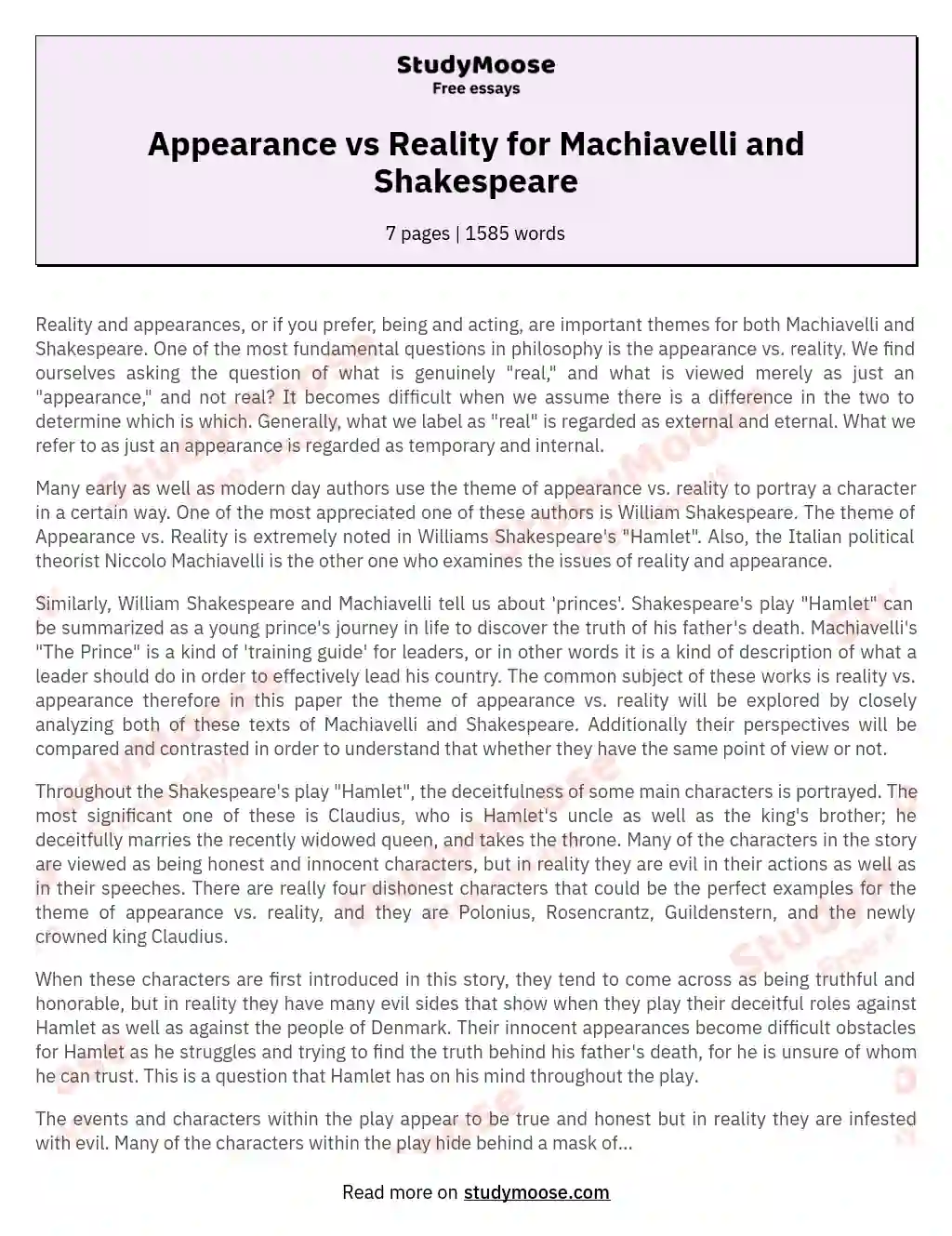 Appearance vs Reality for Machiavelli and Shakespeare
