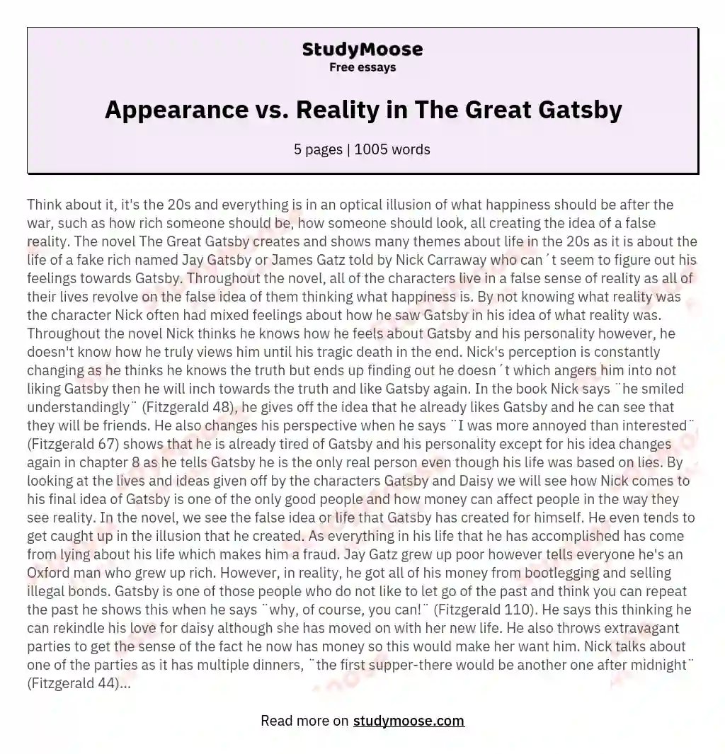 Appearance vs. Reality in The Great Gatsby