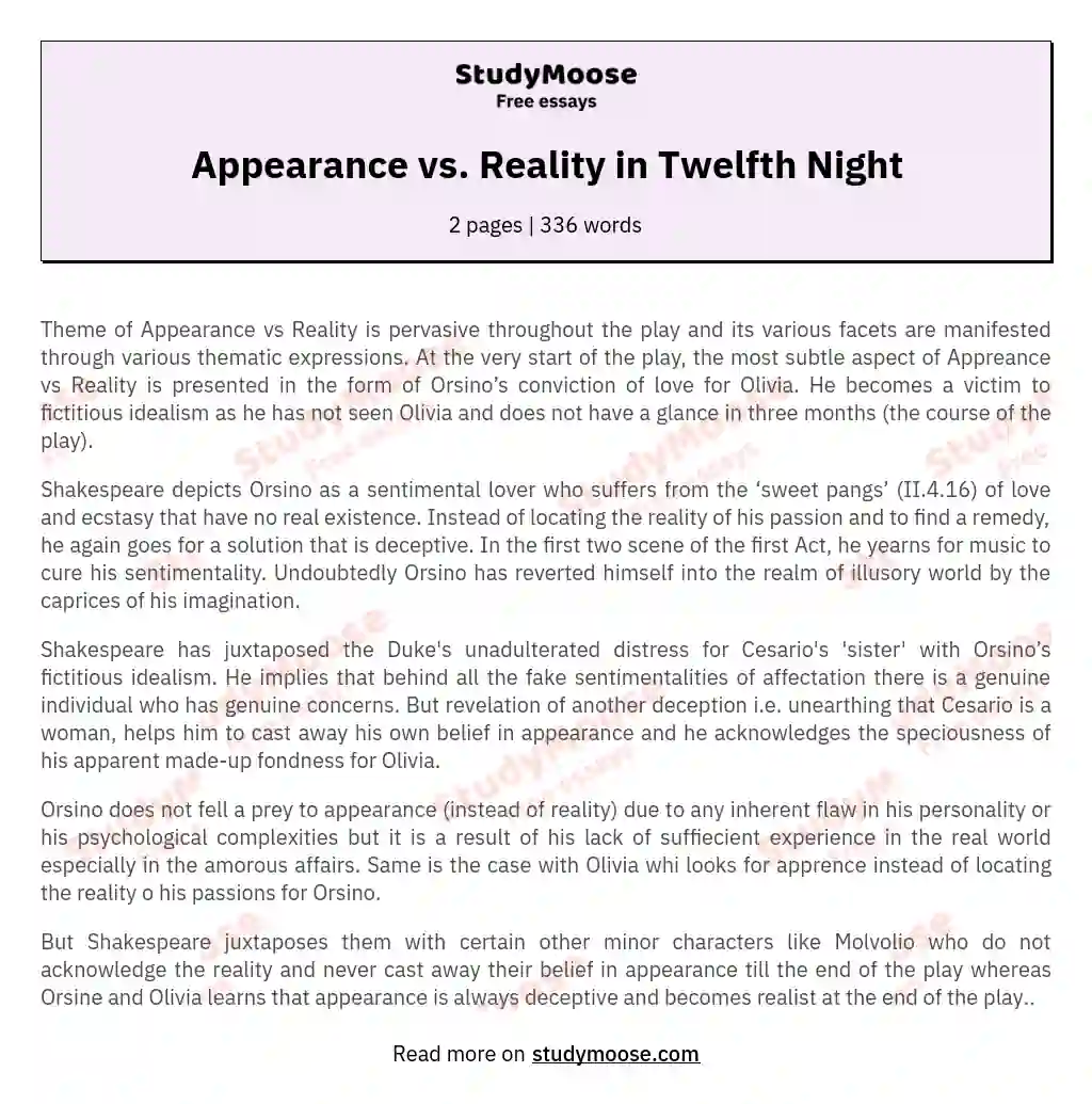 Appearance vs. Reality in Twelfth Night essay