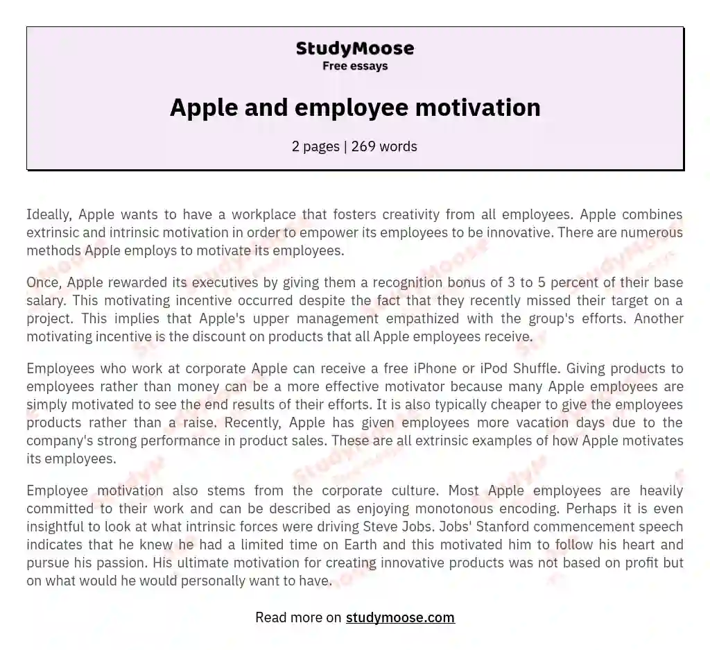 Apple and employee motivation essay