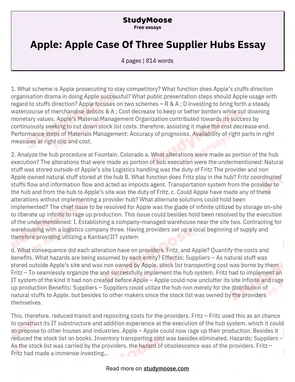Apple: Apple Case Of Three Supplier Hubs Essay